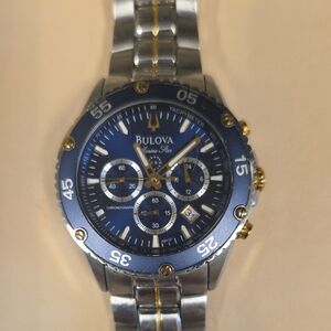 Mens Watch Bulova Marine Star Series B 44mm Analog Chronograph Blue Silver